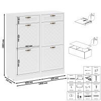 Прихожая П-6 Тумба для обуви 2 секции + Тумба для обуви 2 секции, цвет белая шагрень/фасады МДФ белое дерево фрезеровка ромб, ШхГхВ 100х35х108,3 см