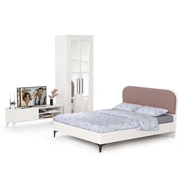 СНЯТО НСН Валенсия Спальня № 20, цвет ЛДСП белый шагрень/МДФ белый шагрень/ткань велутто 19, ортопед есть, сп. м. 1600х2000 мм., б/м