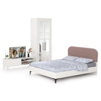 СНЯТО НСН Валенсия Спальня № 20, цвет ЛДСП белый шагрень/МДФ белый шагрень/ткань велутто 19, ортопед есть, сп. м. 1600х2000 мм., б/м