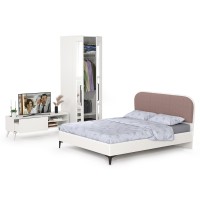 СНЯТО НСН Валенсия Спальня № 20, цвет ЛДСП белый шагрень/МДФ белый шагрень/ткань велутто 19, ортопед есть, сп. м. 1600х2000 мм., б/м