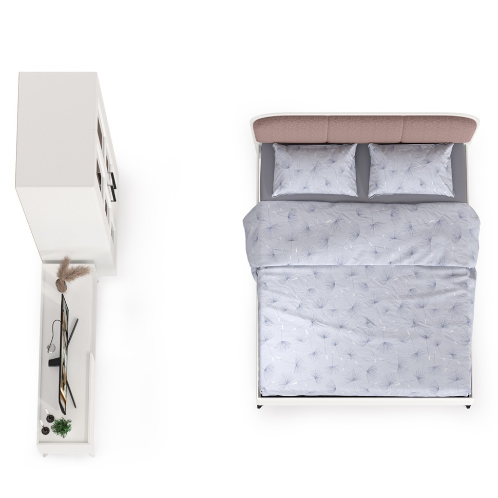 СНЯТО НСН Валенсия Спальня № 20, цвет ЛДСП белый шагрень/МДФ белый шагрень/ткань велутто 19, ортопед есть, сп. м. 1600х2000 мм., б/м