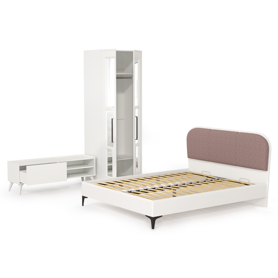 СНЯТО НСН Валенсия Спальня № 20, цвет ЛДСП белый шагрень/МДФ белый шагрень/ткань велутто 19, ортопед есть, сп. м. 1600х2000 мм., б/м