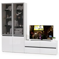 Сидней Комплектация № 011, цвет корпус: белый/чёрный/фасады: МДФ белый глянец, ШхГхВ 229,9х41,3х205,2 см., ниша для ТВ 129х41х100 см., универс. сборка