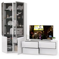 Сидней Комплектация № 011, цвет корпус: белый/чёрный/фасады: МДФ белый глянец, ШхГхВ 229,9х41,3х205,2 см., ниша для ТВ 129х41х100 см., универс. сборка