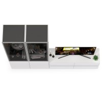 Сидней Комплектация № 011, цвет корпус: белый/чёрный/фасады: МДФ белый глянец, ШхГхВ 229,9х41,3х205,2 см., ниша для ТВ 129х41х100 см., универс. сборка