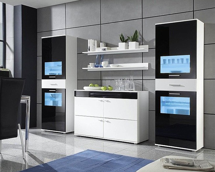 Гостиная Зара 7 Черный 0190 / Белый Фасадный 0101