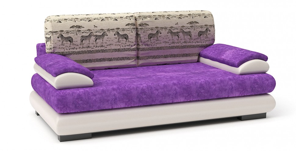 Диван прямой Фиджи еврокнижка фиолетовый велюр+белая экокожа