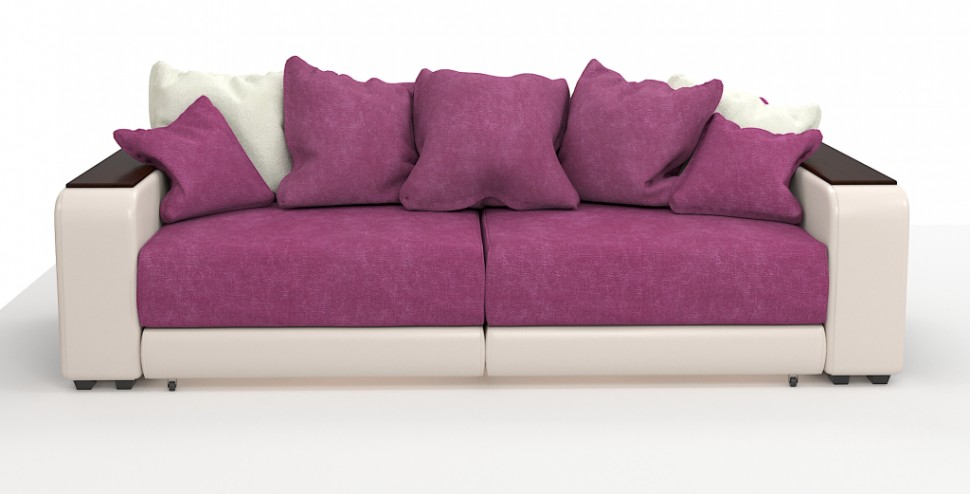 Диван прямой Премьер Люкс велюр розовый + экокожа бежевый