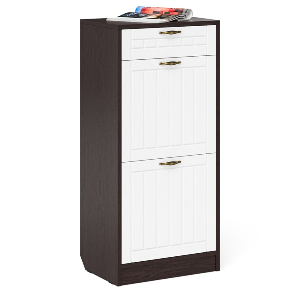 Прихожая П-6 Тумба для обуви 2 секции + Тумба для обуви 2 секции, цвет венге/фасады МДФ белое дерево фрезеровка прованс, ШхГхВ 100х35х108,3 см