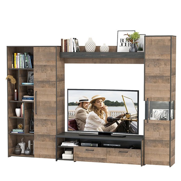 Трувор Гостиная 019, цвет дуб гранж песочный/интра, ШхГхВ 287,6х45,4х210 см., универсальная сборка