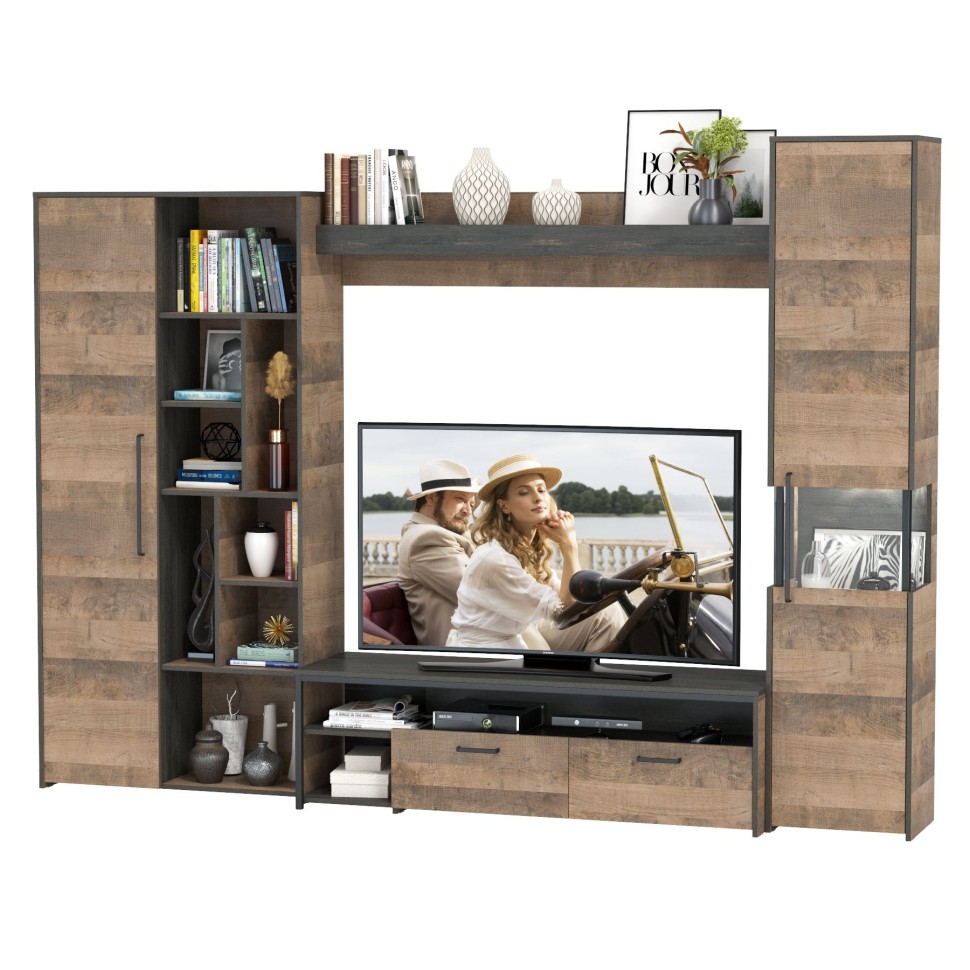 Трувор Гостиная 019, цвет дуб гранж песочный/интра, ШхГхВ 287,6х45,4х210 см., универсальная сборка