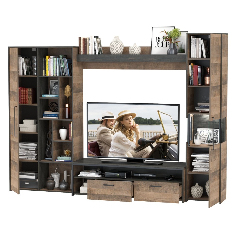 Трувор Гостиная 019, цвет дуб гранж песочный/интра, ШхГхВ 287,6х45,4х210 см., универсальная сборка