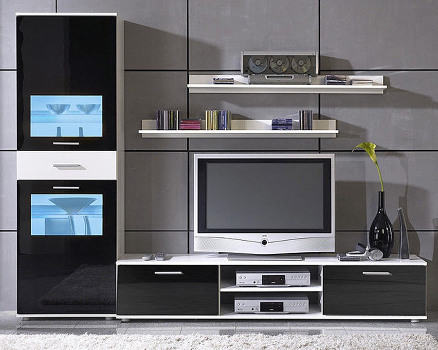 Гостиная Зара МДФ (черная) / Белый Фасадный 0101