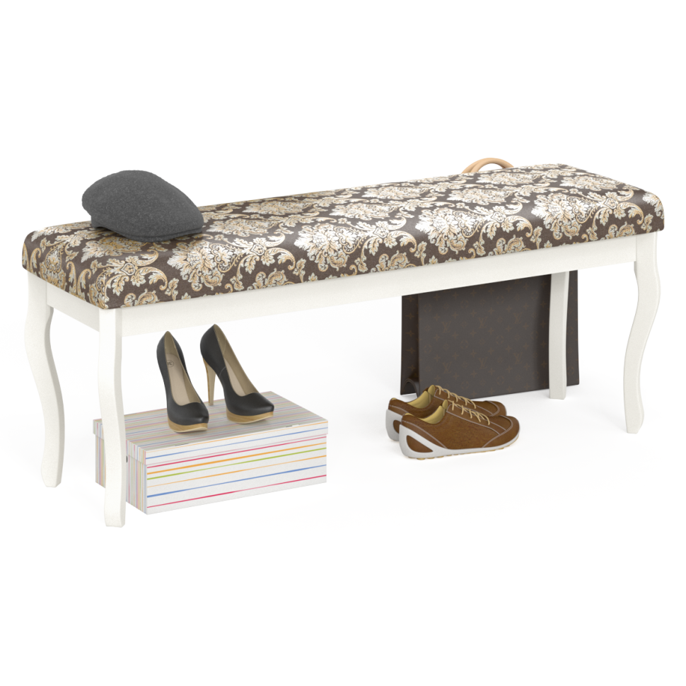 СНЯТО Банкетка Мебель--24 Вента-2, цвет слоновая кость, обивка ткань вензель, ШхГхВ 120х36х49 см., продаётся в разобранном виде