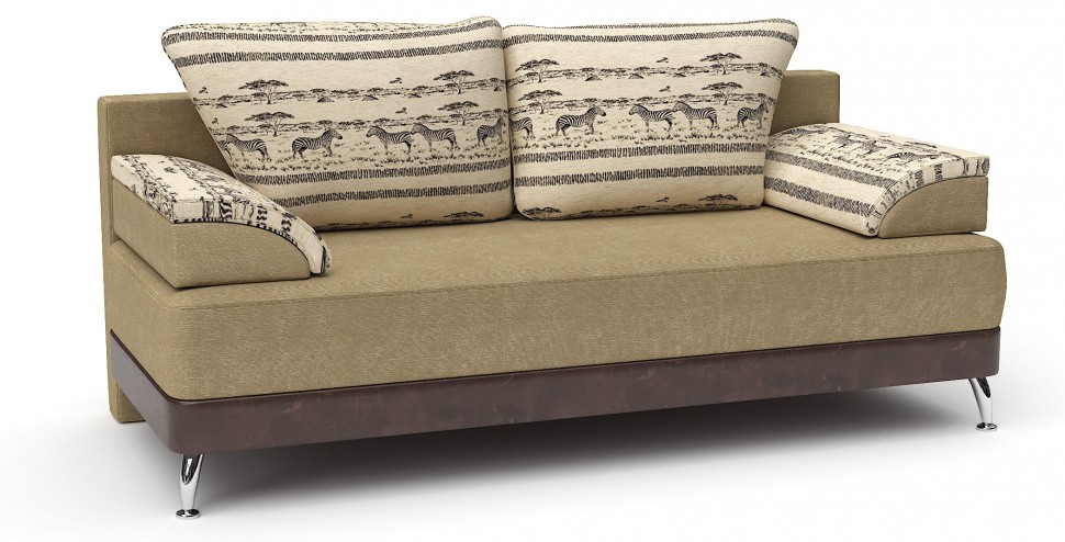 Диван прямой Алиа еврокнижка бежевый велюр+коричневая экокожа