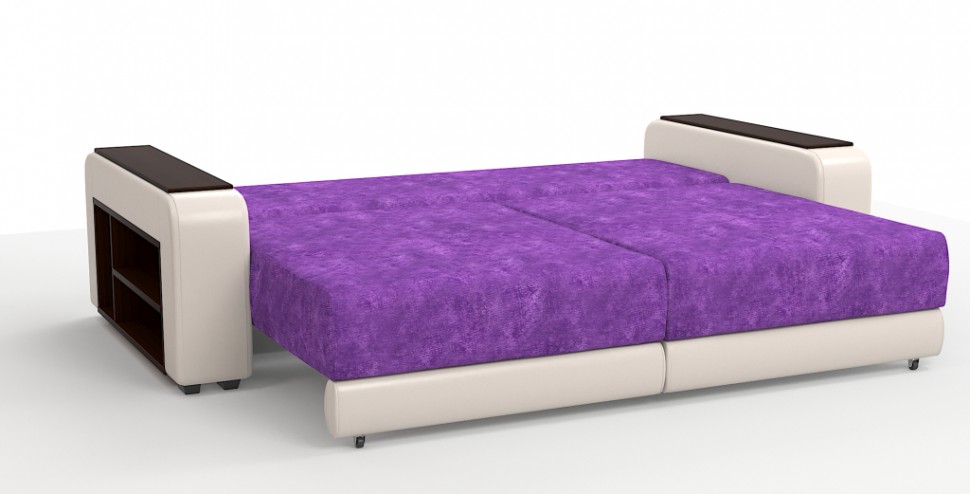 Диван прямой Премьер Люкс велюр фиолетовый + экокожа бежевый