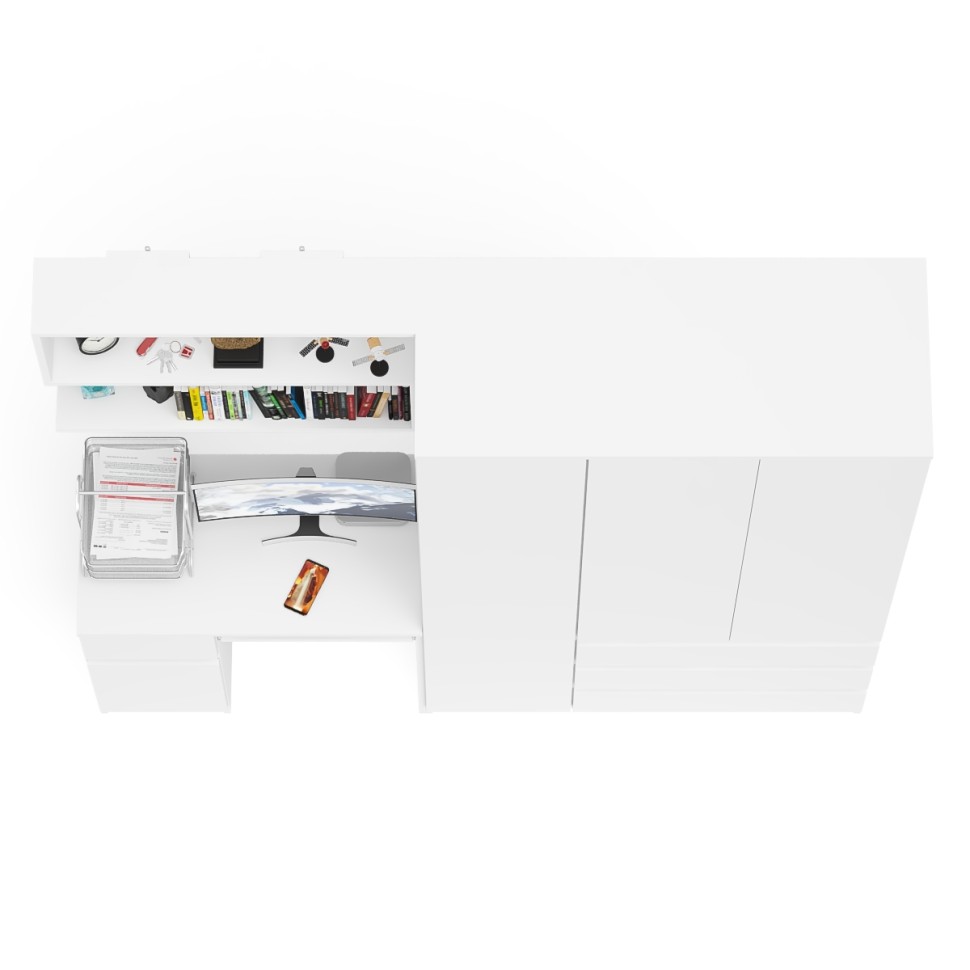 Мори Стол компьютерный МС-1 левый + Шкаф МШ1200.1 + Полка 900, цвет белый, ШхГхВ 210,4х50,4х209,6 см., НЕ универсальная сборка