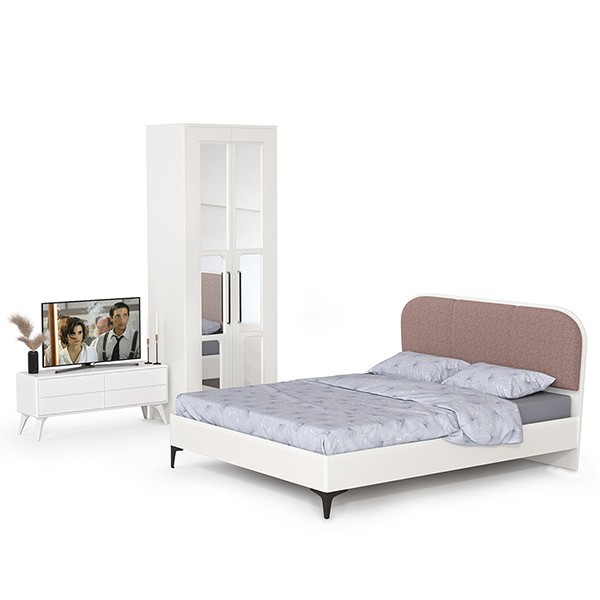 СНЯТО НСН Валенсия Спальня № 22, цвет ЛДСП белый шагрень/МДФ белый шагрень/ткань велутто 19, ортопед есть, сп. м. 1600х2000 мм., б/м