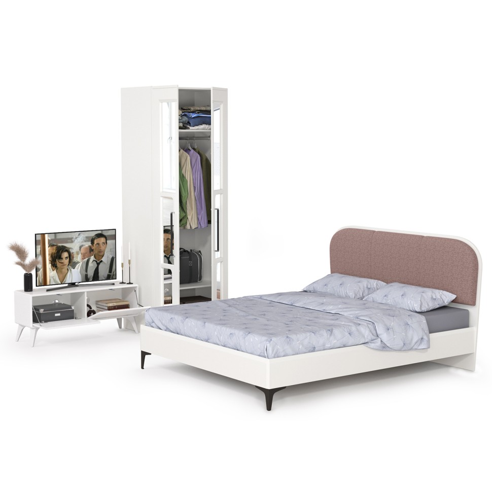 СНЯТО НСН Валенсия Спальня № 22, цвет ЛДСП белый шагрень/МДФ белый шагрень/ткань велутто 19, ортопед есть, сп. м. 1600х2000 мм., б/м