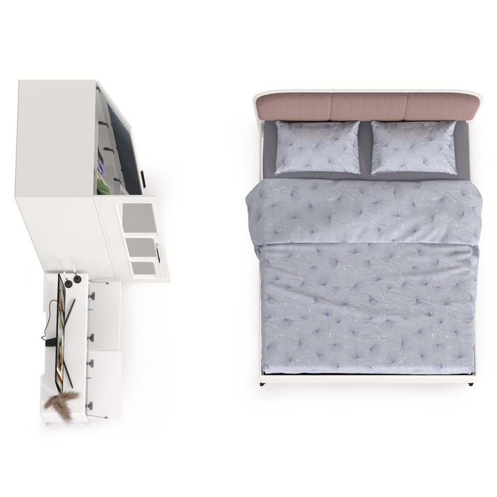 СНЯТО НСН Валенсия Спальня № 22, цвет ЛДСП белый шагрень/МДФ белый шагрень/ткань велутто 19, ортопед есть, сп. м. 1600х2000 мм., б/м