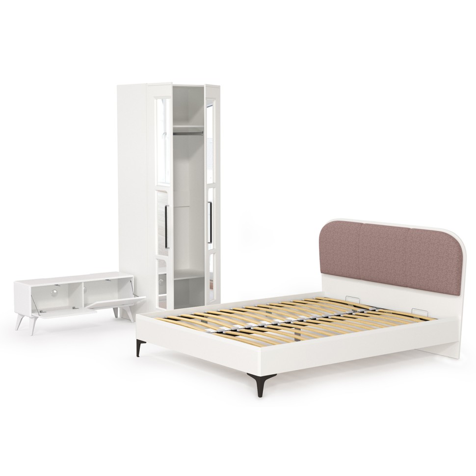 СНЯТО НСН Валенсия Спальня № 22, цвет ЛДСП белый шагрень/МДФ белый шагрень/ткань велутто 19, ортопед есть, сп. м. 1600х2000 мм., б/м