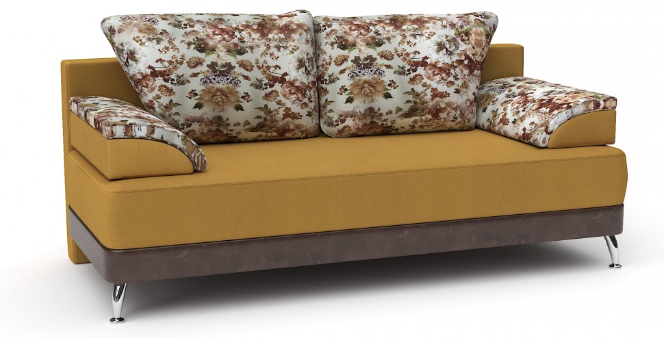 Диван прямой Алиа еврокнижка оранжевый велюр+коричневая экокожа