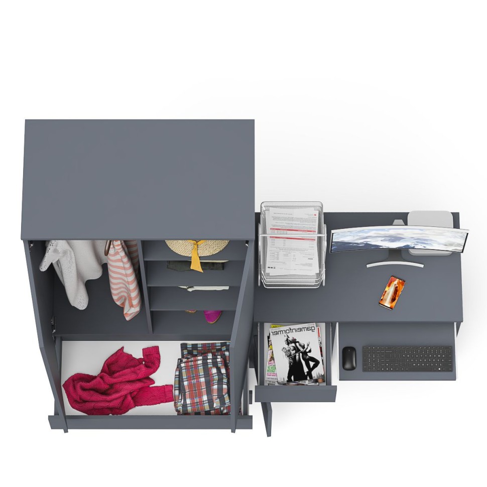 Мори Стол компьютерный МС-1 левый + Шкаф МШ900.1, цвет графит, ШхГхВ 180,4х50,4х179,6 см., выдвижной ящик слева, НЕ универсальная сборка
