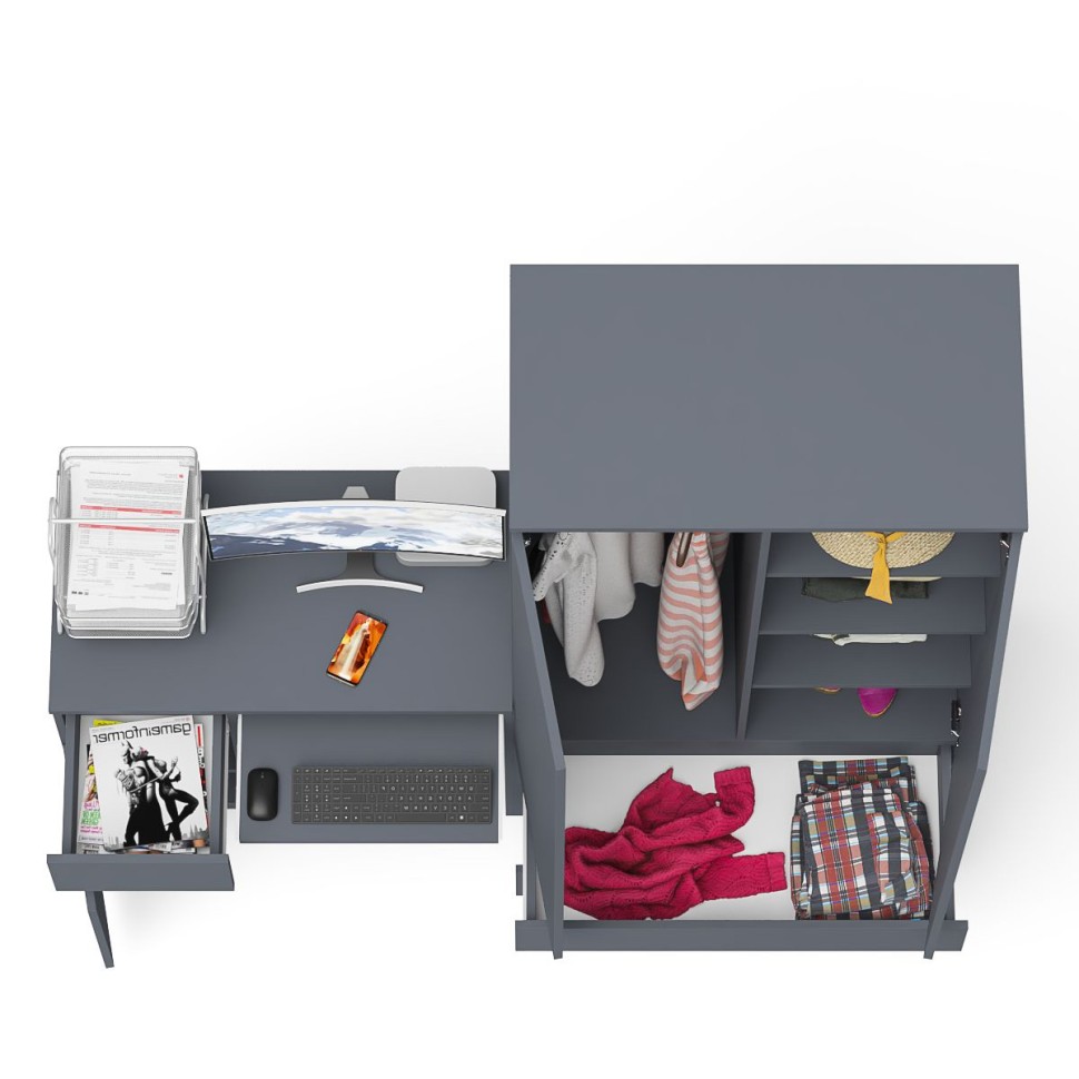 Мори Стол компьютерный МС-1 левый + Шкаф МШ900.1, цвет графит, ШхГхВ 180,4х50,4х179,6 см., выдвижной ящик слева, НЕ универсальная сборка