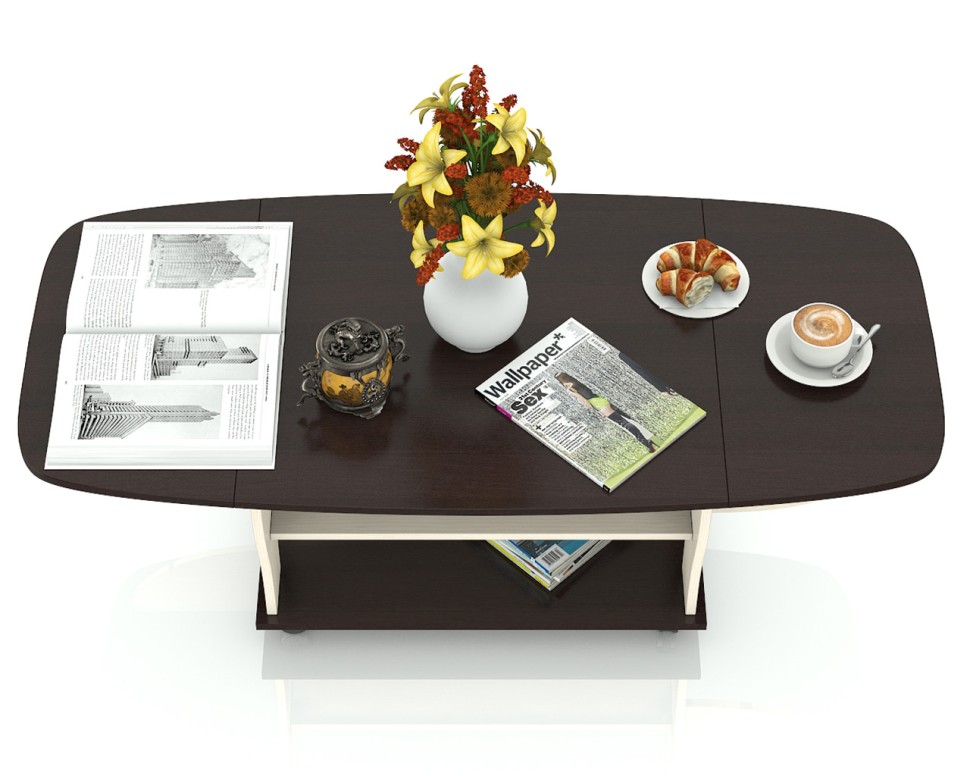 СНЯТО Стол журнальный 6-0212вн/дм, цвет венге/дуб млечный(вяз светлый), ШхГхВ 74х66х46 см., 138х66х46 разложенный