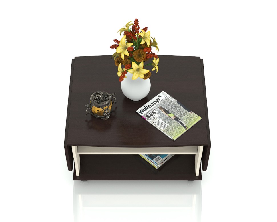 СНЯТО Стол журнальный 6-0212вн/дм, цвет венге/дуб млечный(вяз светлый), ШхГхВ 74х66х46 см., 138х66х46 разложенный