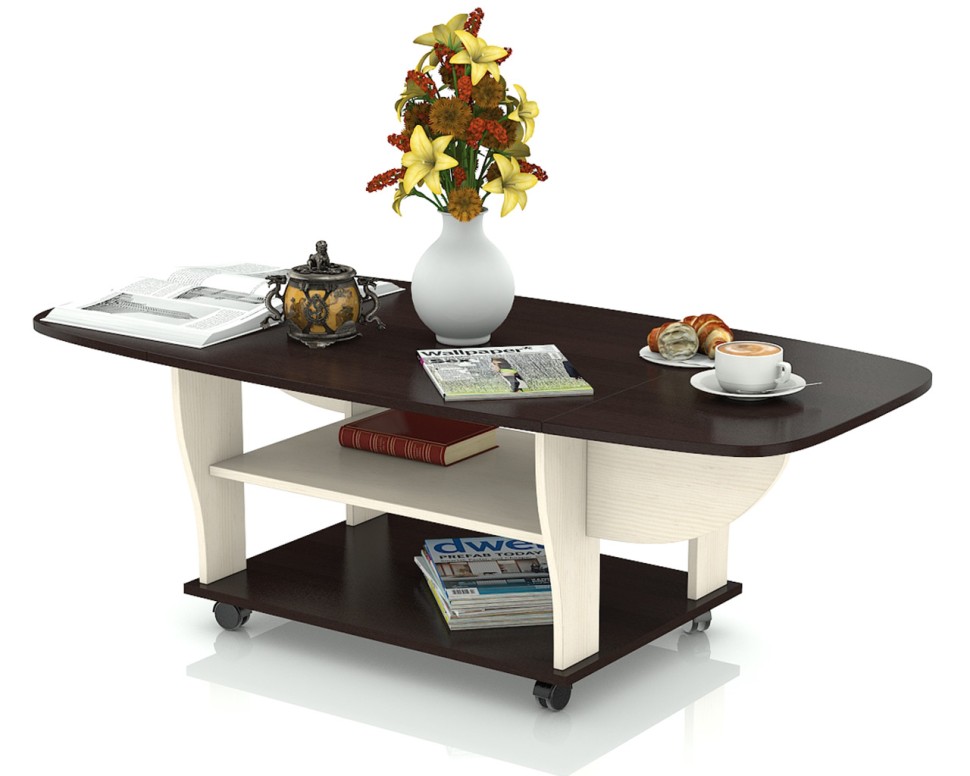 СНЯТО Стол журнальный 6-0212вн/дм, цвет венге/дуб млечный(вяз светлый), ШхГхВ 74х66х46 см., 138х66х46 разложенный