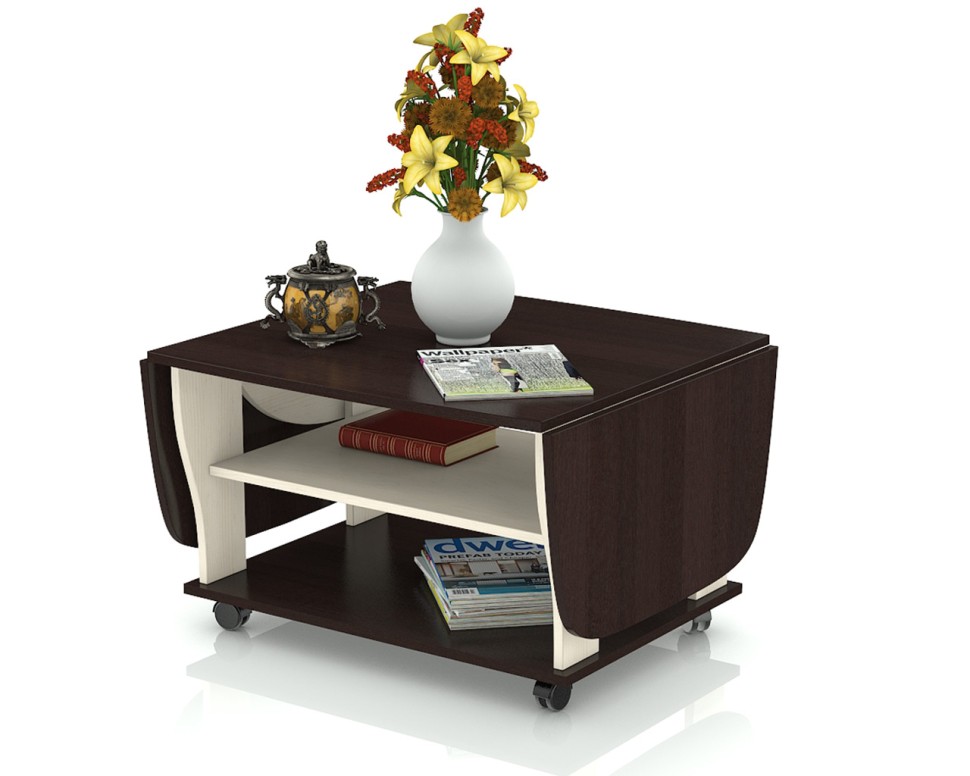 СНЯТО Стол журнальный 6-0212вн/дм, цвет венге/дуб млечный(вяз светлый), ШхГхВ 74х66х46 см., 138х66х46 разложенный