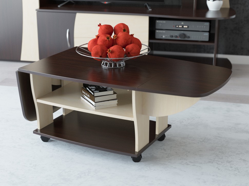 СНЯТО Стол журнальный 6-0212вн/дм, цвет венге/дуб млечный(вяз светлый), ШхГхВ 74х66х46 см., 138х66х46 разложенный