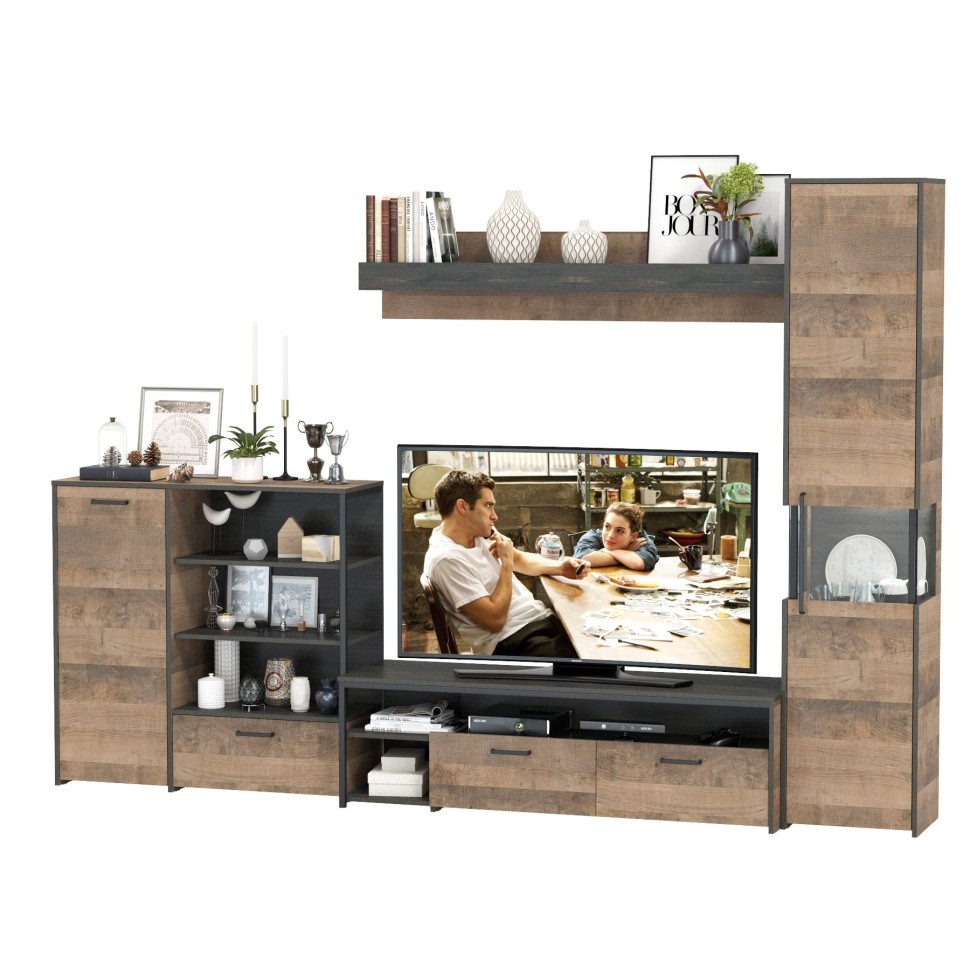 Трувор Гостиная 021, цвет дуб гранж песочный/интра, ШхГхВ 303,6х45,4х210 см., универсальная сборка