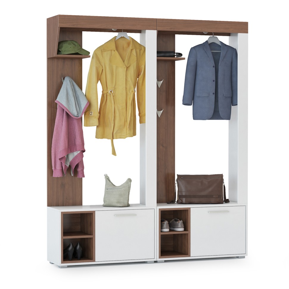 СНЯТО Лайт Прихожая комплектация № 5, цвет орех селект каминный/белый премиум, ШхГхВ 158х32,1х190 см., НЕ универсальная сборка