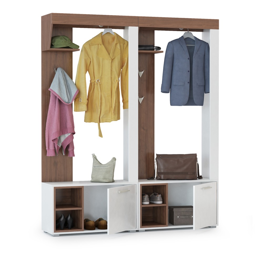 СНЯТО Лайт Прихожая комплектация № 5, цвет орех селект каминный/белый премиум, ШхГхВ 158х32,1х190 см., НЕ универсальная сборка