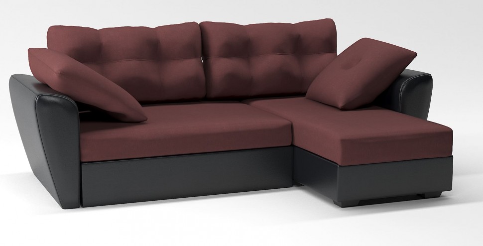 Диван угловой Амстердам еврокнижка бордовый велюр+черная экокожа