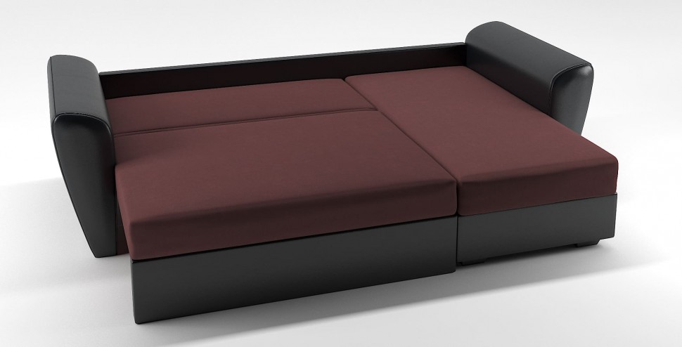Диван угловой Амстердам еврокнижка бордовый велюр+черная экокожа