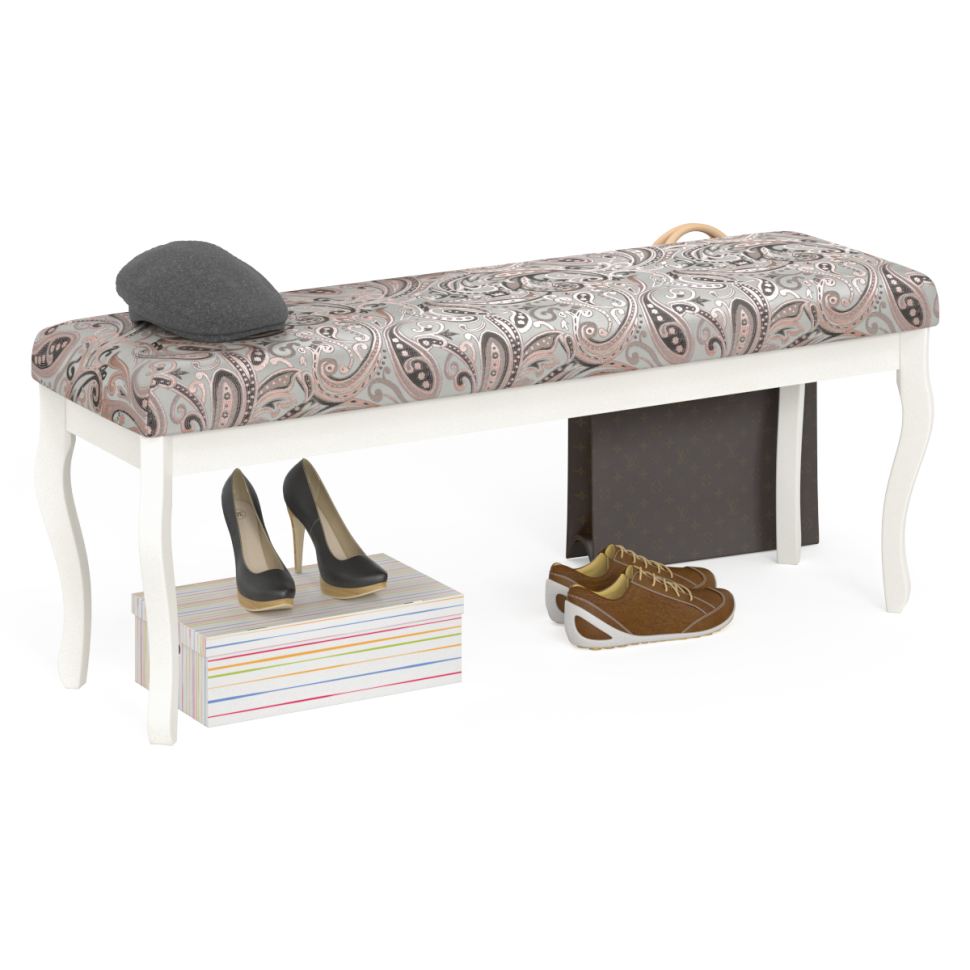 СНЯТО Банкетка Мебель--24 Вента-2, цвет слоновая кость, обивка ткань лалик персик, ШхГхВ 120х36х49 см., продаётся в разобранном виде