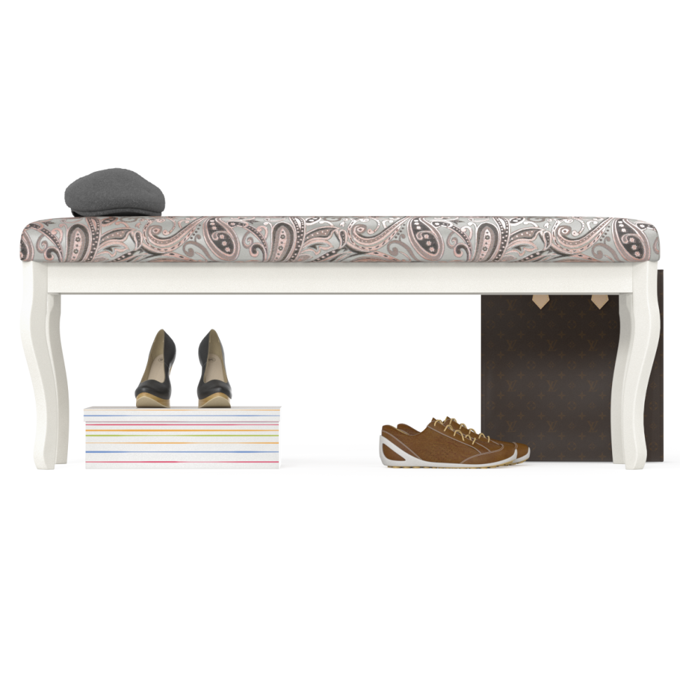 СНЯТО Банкетка Мебель--24 Вента-2, цвет слоновая кость, обивка ткань лалик персик, ШхГхВ 120х36х49 см., продаётся в разобранном виде