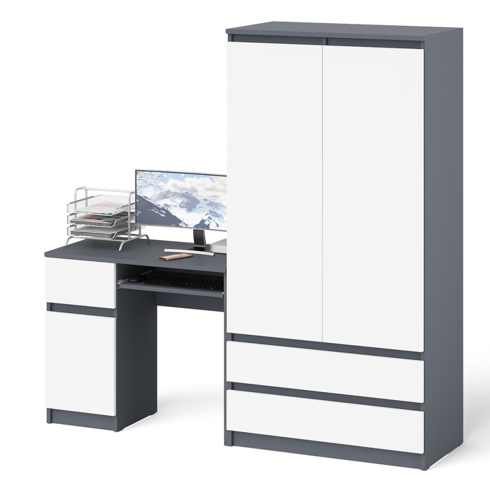Мори Стол компьютерный МС-1 левый + Шкаф МШ900.1, цвет графит/белый, ШхГхВ 180,4х50,4х179,6 см., выдвижной ящик слева, НЕ универсальная сборка