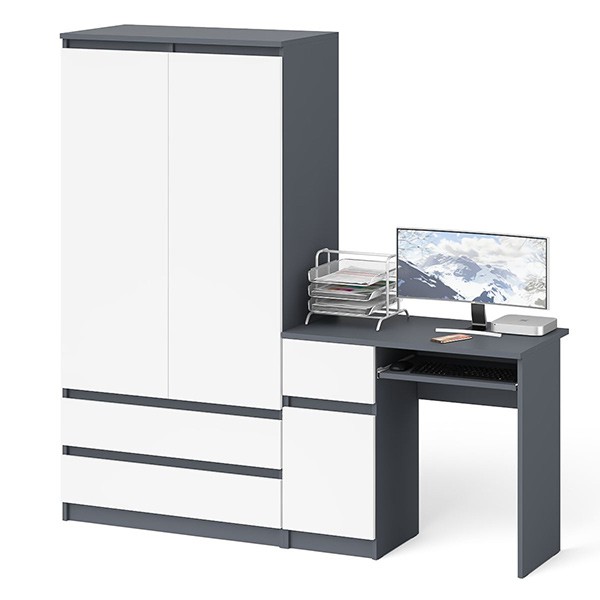 Мори Стол компьютерный МС-1 левый + Шкаф МШ900.1, цвет графит/белый, ШхГхВ 180,4х50,4х179,6 см., выдвижной ящик слева, НЕ универсальная сборка