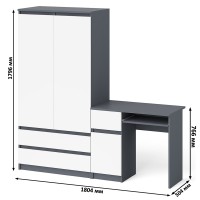 Мори Стол компьютерный МС-1 левый + Шкаф МШ900.1, цвет графит/белый, ШхГхВ 180,4х50,4х179,6 см., выдвижной ящик слева, НЕ универсальная сборка