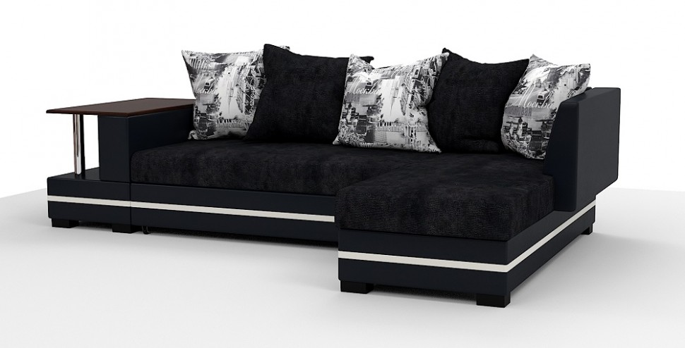 Угловой диван Атланта Люкс черный велюр/черная экокожа/подушки Москва 01