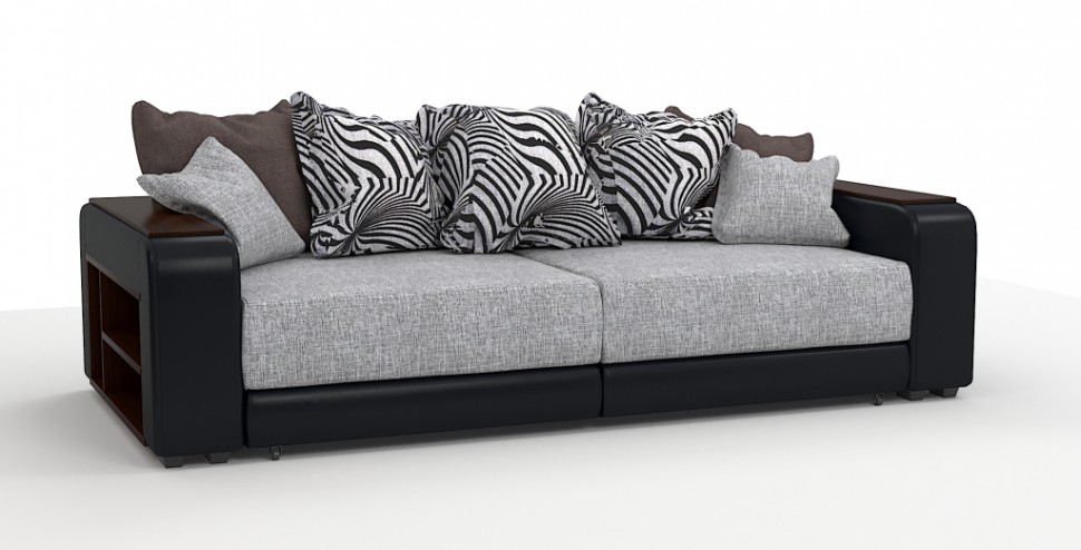 Диван прямой Премьер Люкс рогожка серый + экокожа черный