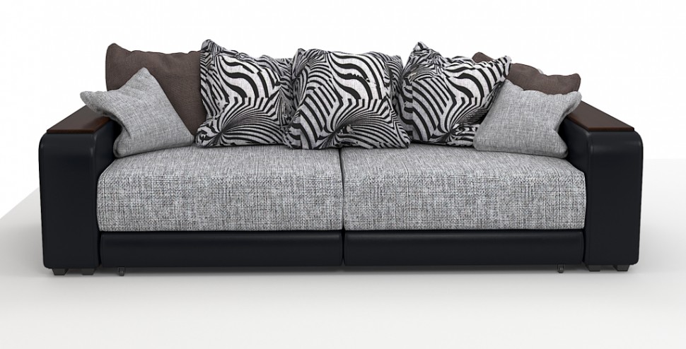 Диван прямой Премьер Люкс рогожка серый + экокожа черный