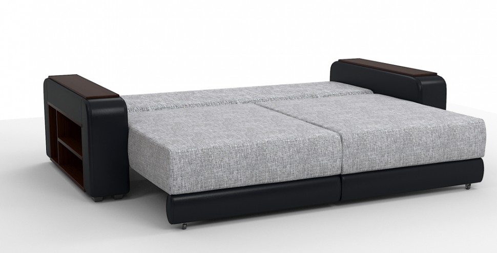 Диван прямой Премьер Люкс рогожка серый + экокожа черный