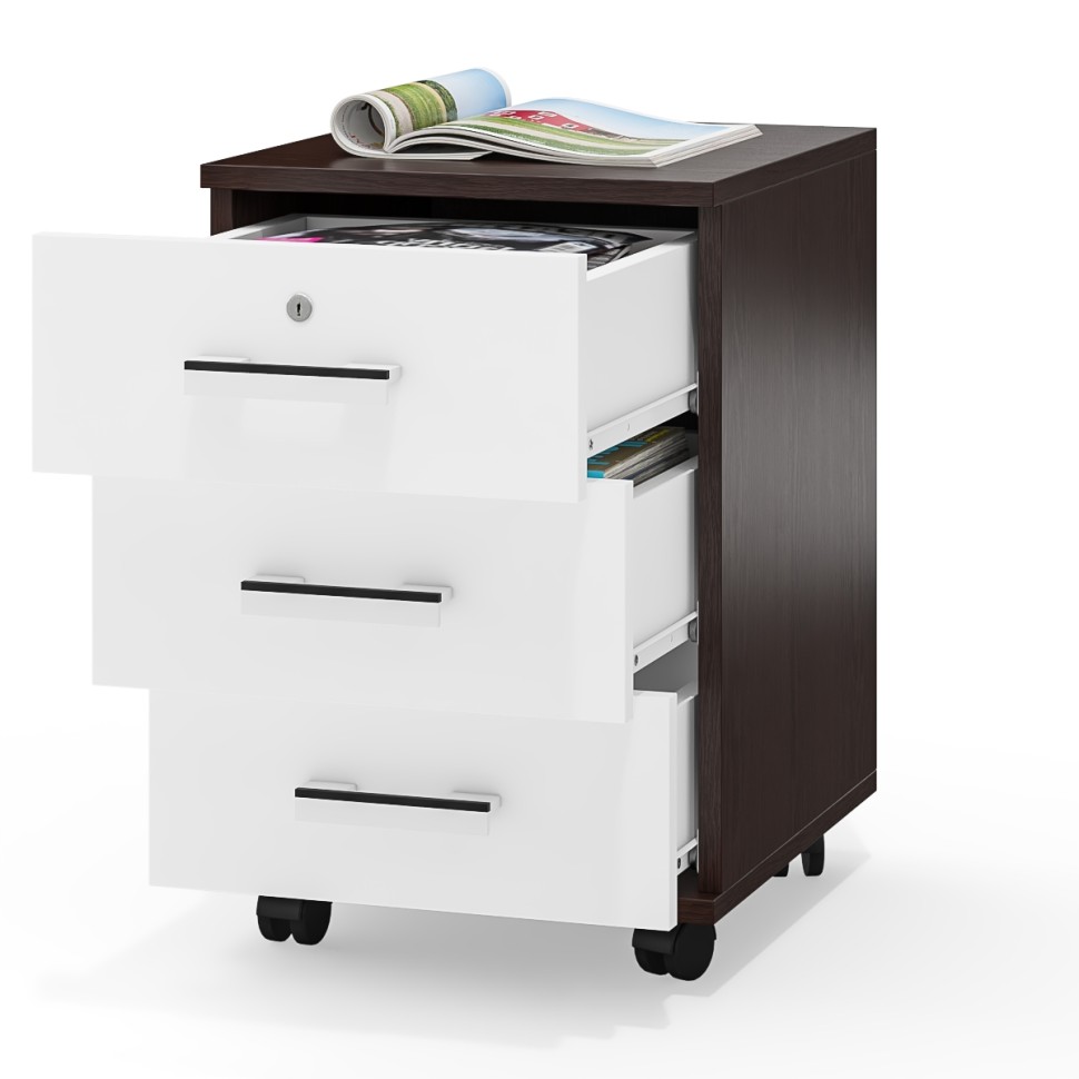 Тумба выкатная С-МД-3-02, цвет венге/белый шагрень, ШхГхВ 40х45х59 см.