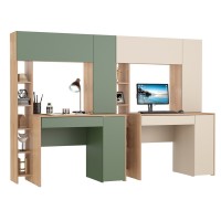 Два стола компьютерных Комфорт 12.71, цвет гикори рокфорд натуральный/дымчатый зелёный/гикори рокфорд натур./сатин, 233,4х60,2х165,4 см., НЕ ун. сб.