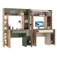 Два стола компьютерных Комфорт 12.71, цвет гикори рокфорд натуральный/дымчатый зелёный/гикори рокфорд натур./сатин, 233,4х60,2х165,4 см., НЕ ун. сб.